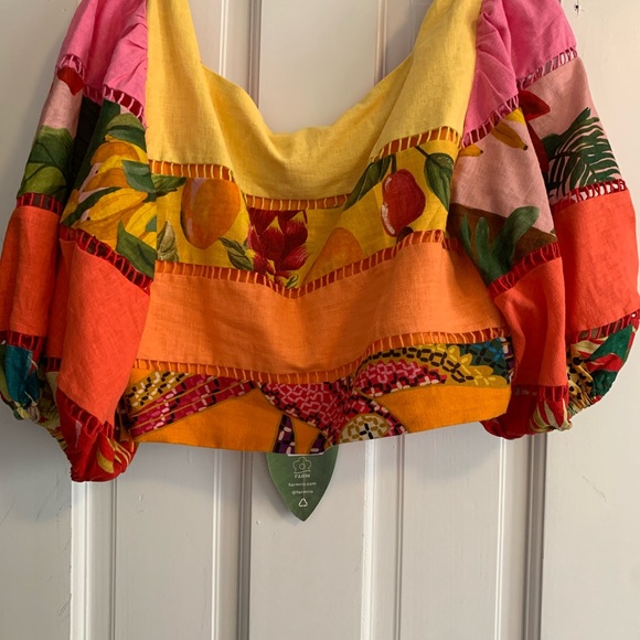 Rainbow Mixed Print Tiered Linen Blend Top In Mix Print - Picture 2 of 5
